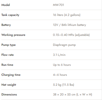 MW-701 Electric Battery Sprayer